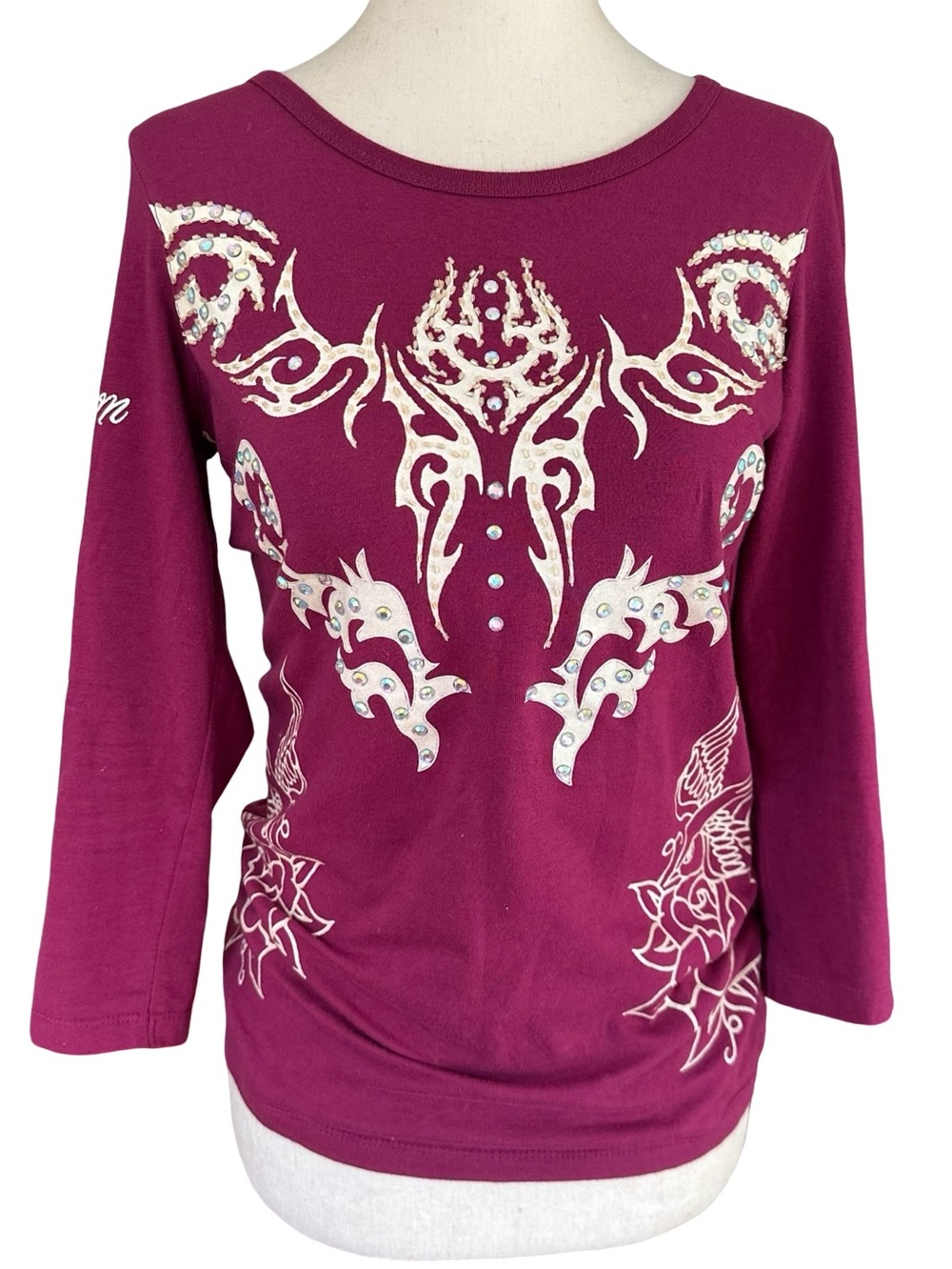 Upcycled Vtg Y2K Pepe Jeans burgundy long sleeve top cream graphic design